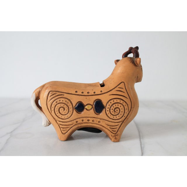Vintage Ceramic Folk Art Bull Sculpture Coin Bank For Sale - Image 4 of 9