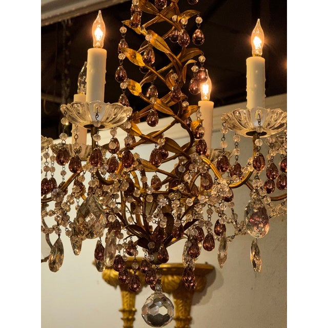 Early 20th Century Italian Beaded Crystal and Amethyst Chandelier For Sale - Image 4 of 6