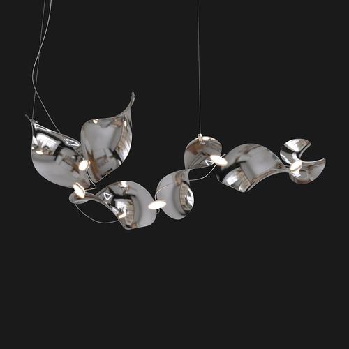 Contemporary Dune 6 Curve Pendant Light in Aluminum with Silver Anodized Finish by Moss Objects For Sale - Image 3 of 13