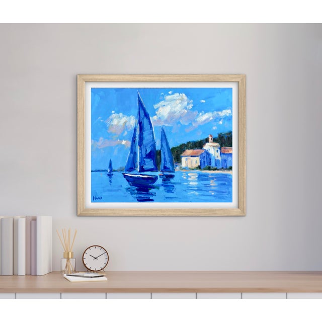 2020s Blue Harbor Morning, Modern Impressionist Oil Painting Seascape For Sale - Image 5 of 8