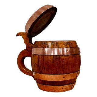 Antique Oak and Copper Barrel-Form Tavern Beer Stein, 1890 For Sale