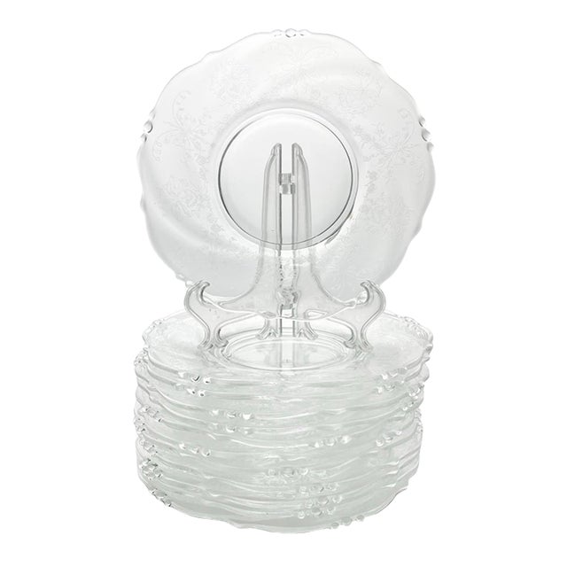 1940s Heisey “Orchid” Set of 12 Etched Glass Plates For Sale