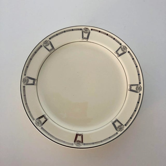 Vintage Art Deco Style Cream & Silver Colors Set of 6 Dessert Plates 7.40"D X 50" ,makers mark reads " Taylor Smith U.S.A...