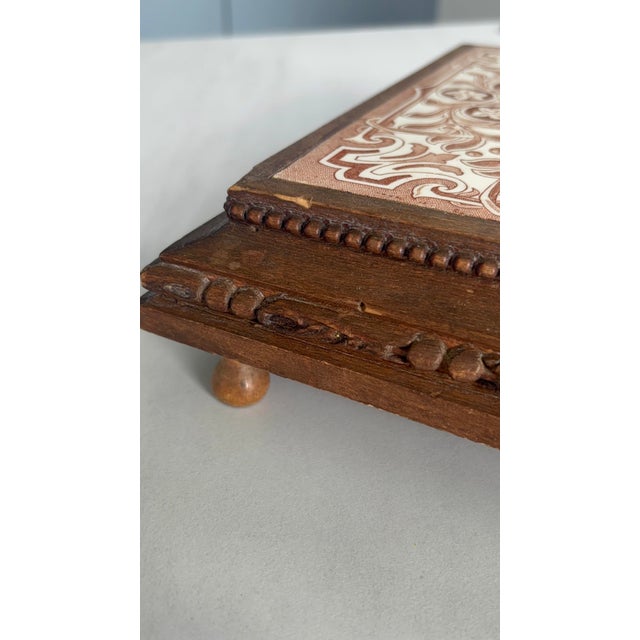 Wooden and Earthenware Trivet with Brown and Cream Tiles, France, 1920s For Sale - Image 4 of 11