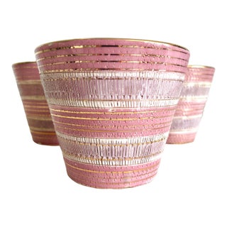 Vintage Mid Century Bitossi Small Pink and Gold Ceramic Planters - Set of 3 For Sale