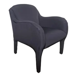 1980’s Post Modern Sculptural Black Upholstered Lounge Rounded Arm Chair