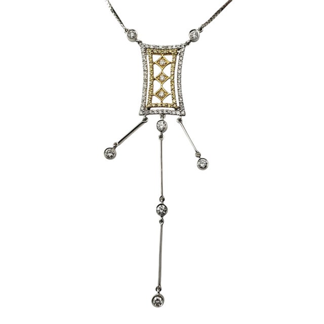 Art Deco Late 20th Century 18k White and Yellow Gold and Diamond Art Deco Style Pendant Necklace For Sale - Image 3 of 8