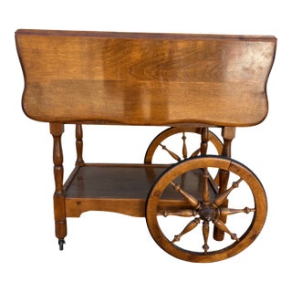 Vintage Drop-Leaf Bar Cart / Tea Cart, Trolley With Wheels and Removable Tray For Sale