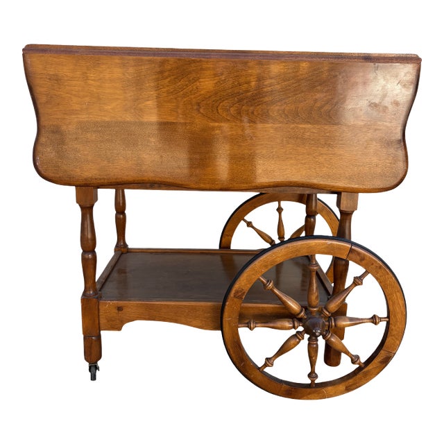 Vintage Drop-Leaf Bar Cart / Tea Cart, Trolley With Wheels and Removable Tray For Sale