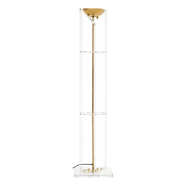 Vintage Italian Brass and Acrylic Glass Floor Lamp, 1970s For Sale