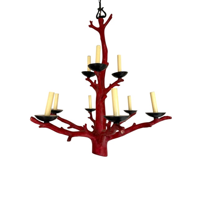 English Faux Coral Oriel Harwood Attrib Chandelier For Sale - Image 3 of 12