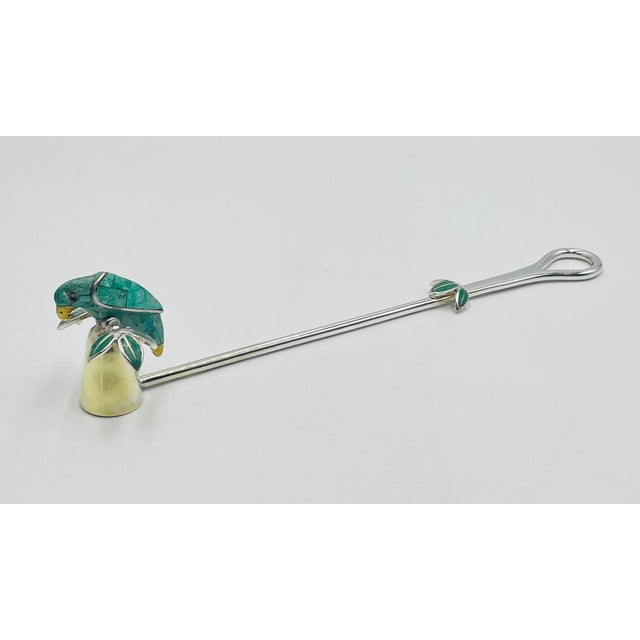 Metal 1980s Emilia Castillo Parrot Candle Snuffer With Malachite Inlay, Taxco Mexican Modern For Sale - Image 7 of 17