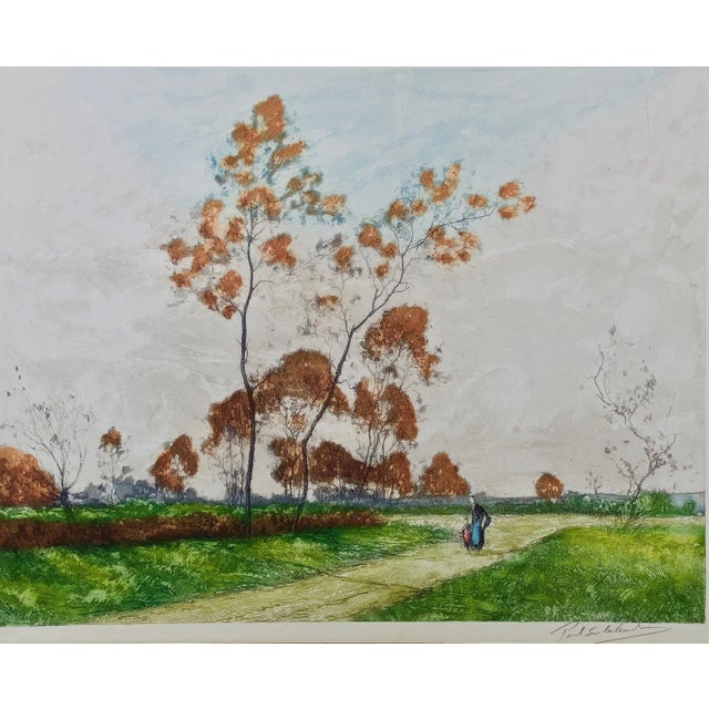 A beautiful aquatint etching of a serene pastoral scene in the Picardy region of northern France by Paul Emile Lecomte...