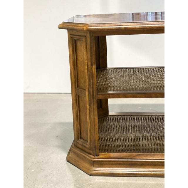 Brown Late 20th Century Ethan Allen Caned Manor Side Table For Sale - Image 8 of 12