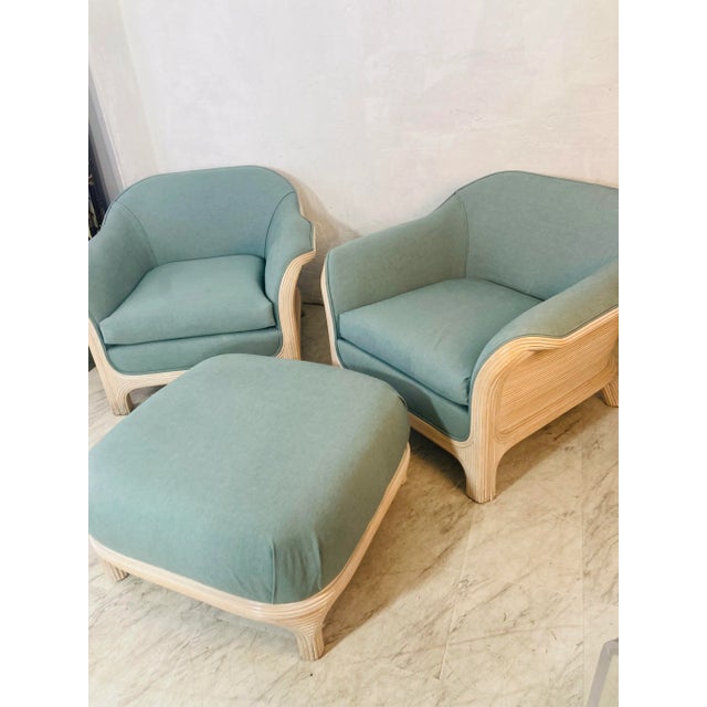 1970s Vintage Coastal Pencil Reed Set, Chairs and Ottoman - 3 Pieces For Sale - Image 5 of 13