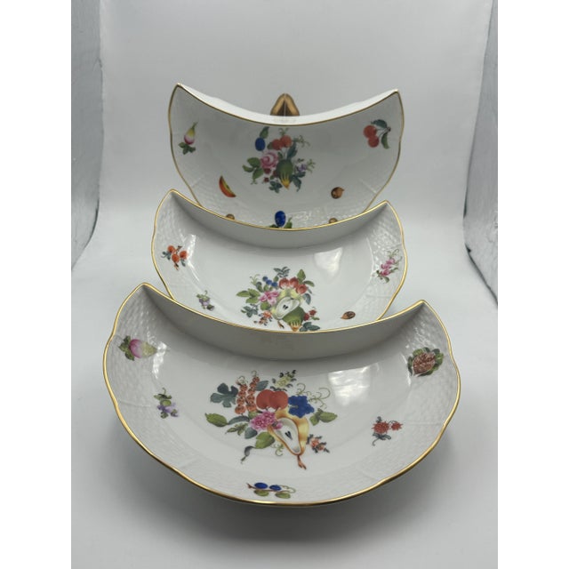 Figurative Herend Fruits and Flowers ( Bfr) #531 Crescent Salad Plates- Set of 3 For Sale - Image 3 of 11
