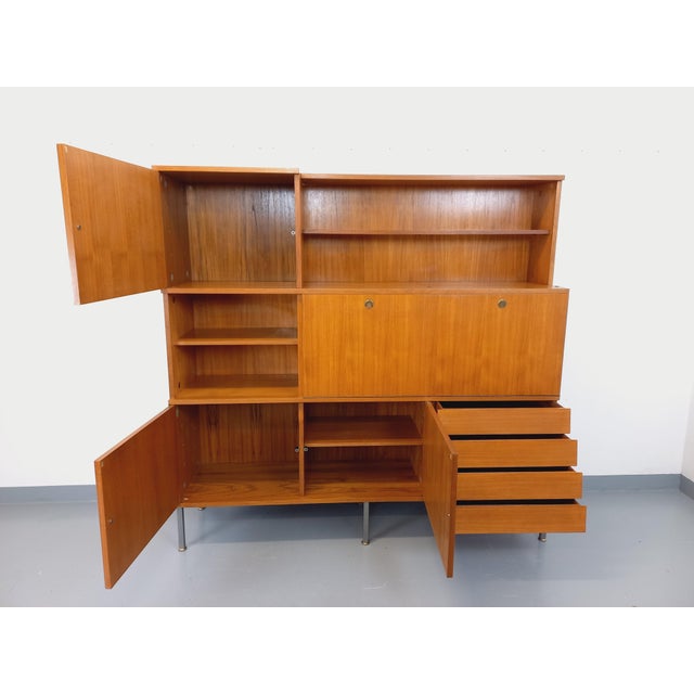 Vintage Modernist Bookcase and Secretary Storage Unit in Teak and Metal by Louis Paolozzi for Monopoly, 1960s For Sale - Image 10 of 18