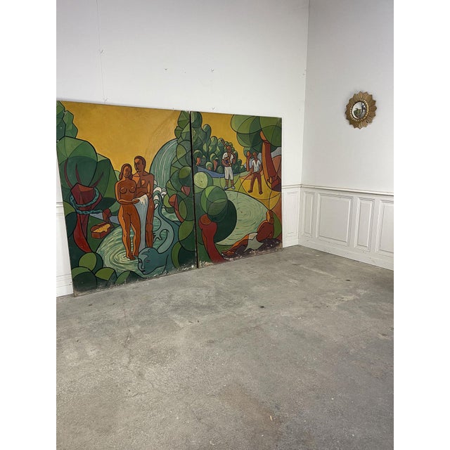 Large diptych from a villa in the South of France, partially signed (the letters are faded, B.CLAV\. is visible) and dated...