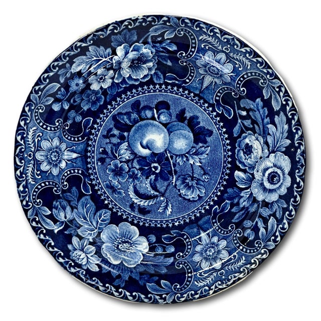 Early 19th Century Stunning & Rare Antique Original Set of 3 Dark Flow Blue English Staffordshire 10 Inch Dinner Plates Circa 1830s For Sale - Image 5 of 18