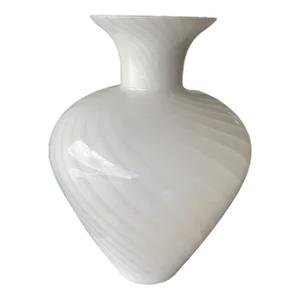 Vintage White Swirl Murano Hand Blown Glass Extra Large Vase