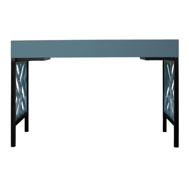 Wood Chippendale Writing Desk - Regatta Blue For Sale - Image 7 of 9