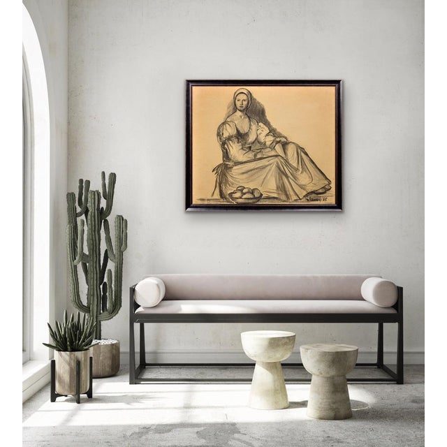 G. Vaccaro, La Contadina, 1865, Charcoal & Pencil on Paper For Sale - Image 10 of 18