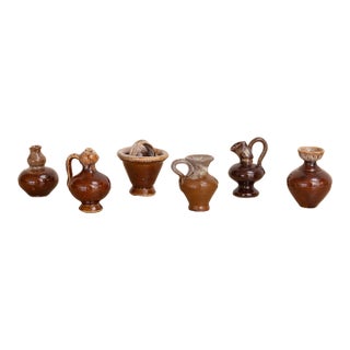 1950s Set of 6 French Glazed Ceramic Miniature Vases For Sale