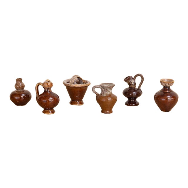 1950s Set of 6 French Glazed Ceramic Miniature Vases For Sale
