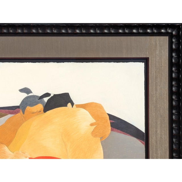 Phyllis Steele Modern Colorful Pastel Drawing of a Pair of Competing Sumo Wrestlers in Red, 20th Century For Sale In Houston - Image 6 of 11