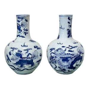 Contemporary Chinoiserie Tianqiu Foo Dog Vases - A Pair
