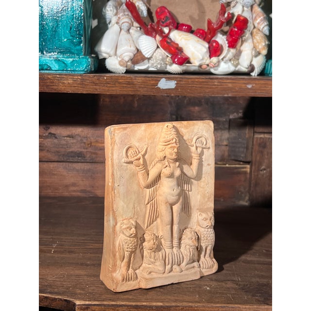 1920s Antique Handmolded Rare Terracotta Plaque Depicting Babylonian Goddess Ishtar or Lilith For Sale - Image 5 of 9