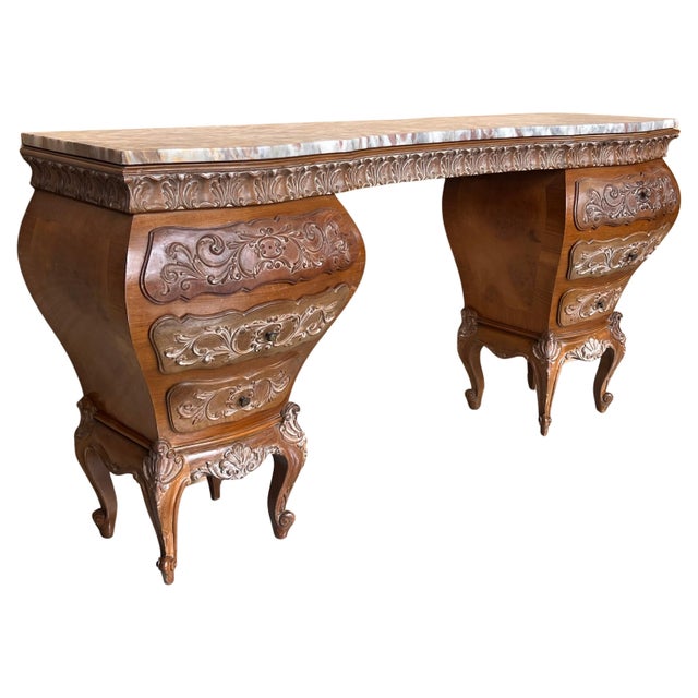 Mid 20th Century Vanity Baroque Spanish, Dressing Table, Hand Carved Walnut & Burl For Sale - Image 15 of 18