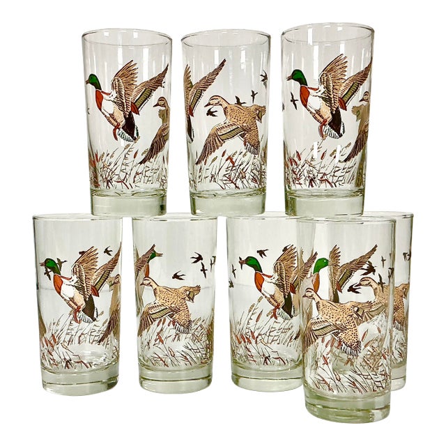 Mid-Century Rustic Americana Libbey Mallard Duck Tumblers - Set of 8, Thanksgiving. For Sale