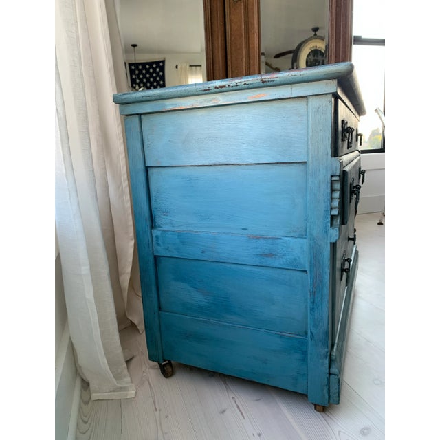 Antique Oak Petite Chest in Blue Paint For Sale - Image 4 of 12