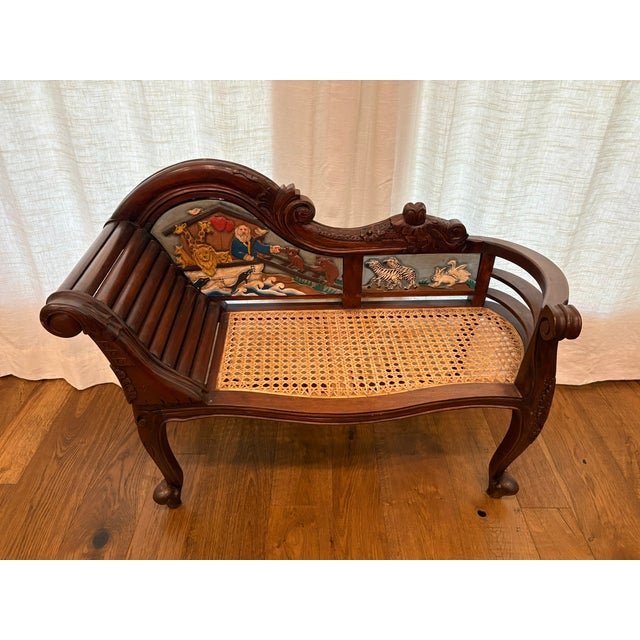 1980s Settee With Noah's Ark Hand-Carved Theme For Sale - Image 4 of 9