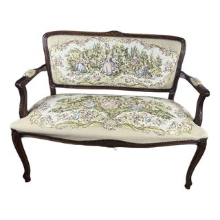 Vintage French Louis XV Style Upholstered Romantic Settee / Loveseat Settee For Sale