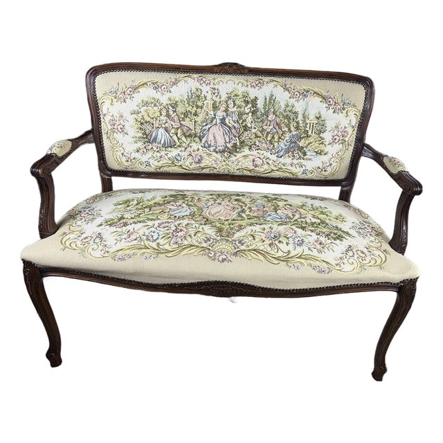 Vintage French Louis XV Style Upholstered Romantic Settee / Loveseat Settee For Sale