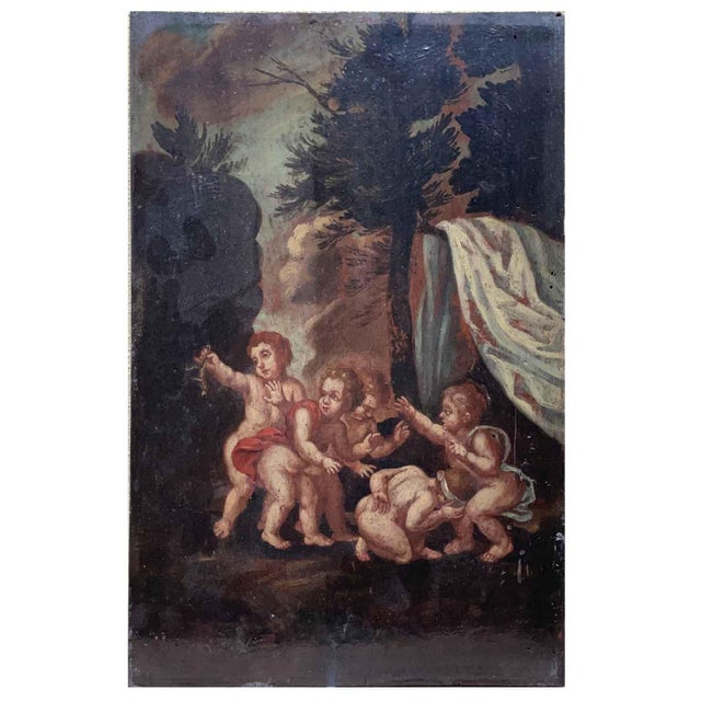 Baroque Nude, Landscapes with Putti, 1800s, Oil Painting on Panel, Framed, Set of 2 For Sale - Image 3 of 10