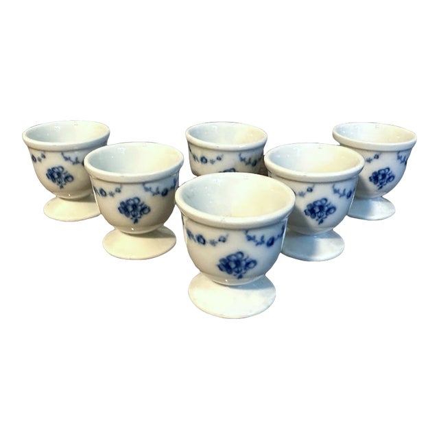 Vintage Furstenberg German Porcelain Lottine Eggs Cups in Blue & White - Set of 6 For Sale