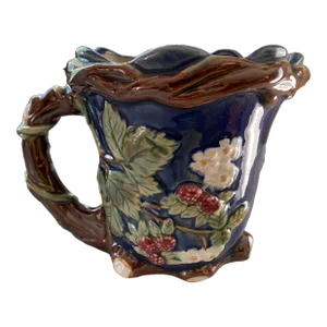 Vintage Majolica Pitcher Berries & Flowers Cachepot