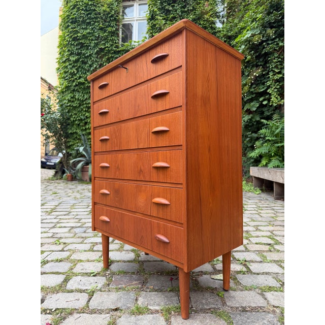 Danish Teak Chest of Drawers with Shell Handles and Lock For Sale - Image 5 of 11