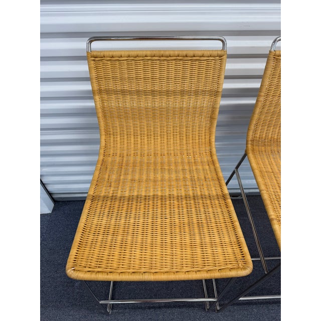 Modern Wicker and Chrome Barstools, Set of Three For Sale - Image 14 of 17