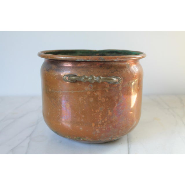 Mid 20th Century Vintage Copper Pot Planter W/ Brass Handles For Sale - Image 5 of 9