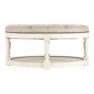 Edmonds Ottoman in Natural Linen For Sale