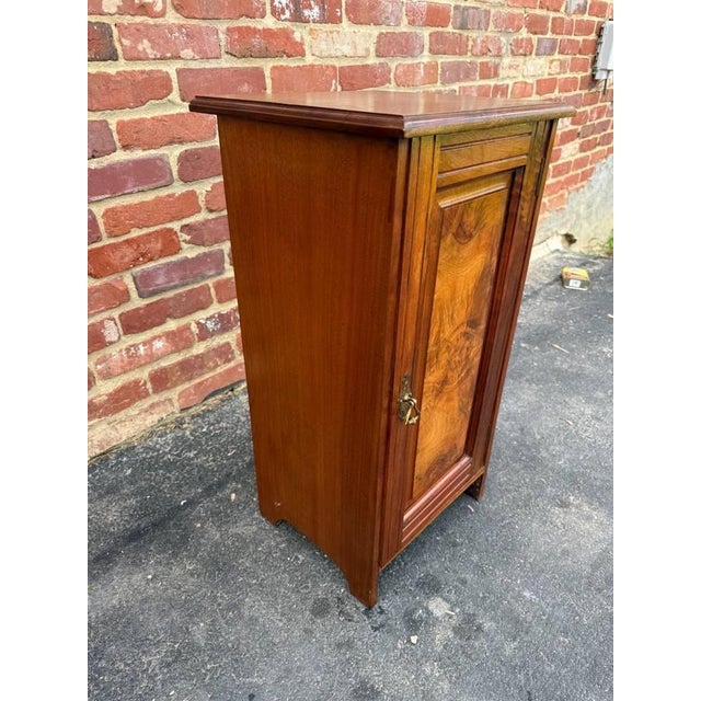 Antique Victorian Style Walnut Burled Wood Narrow Bedside Cabinet For Sale - Image 4 of 14