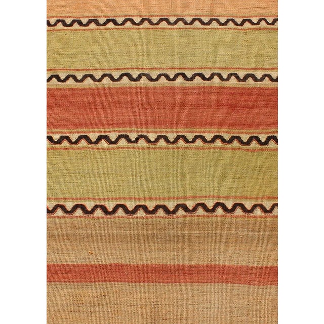 Textile Vintage Turkish Hand Woven Kilim Runner With Stripes in Red, Green, Yellow, and Orange For Sale - Image 7 of 11
