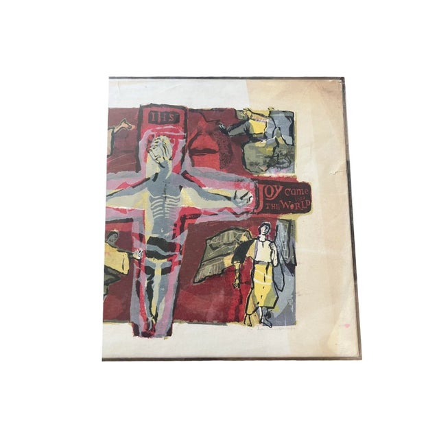 Mid-Century Modern Vintage Mid Century Modern Print Painting Art by Sister Monica Julie Crucifixion Abstract 1950s For Sale - Image 3 of 11