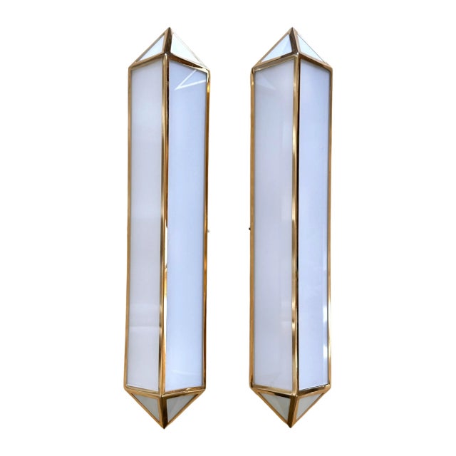 Geneva Opaline Milk Glass and Brass Flush Mounts in the style of Ralph Lauren, 1970s For Sale - Image 12 of 12
