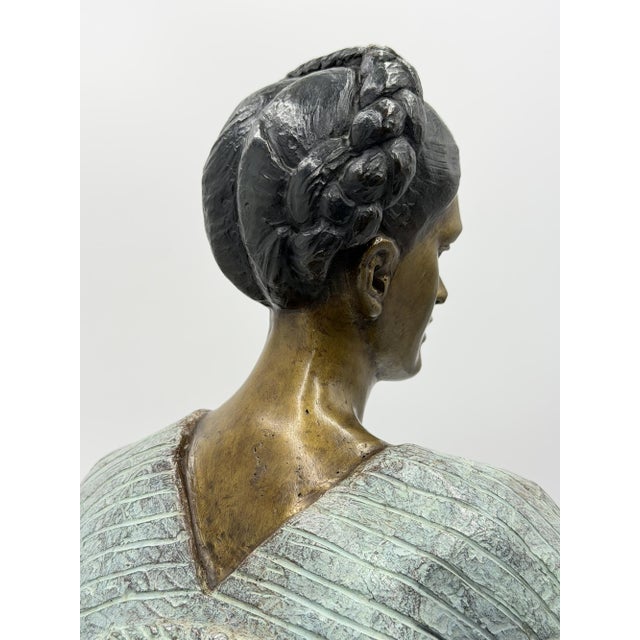 Víctor Gutiérrez Monumental Mexican Bronze Seated Woman Sculpture, 1989 For Sale - Image 11 of 18