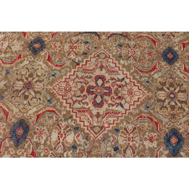 Textile Antique Persian Sultanabad Mahal Carpet With Geometric Design in Green's and Red 10'8"x13'4" For Sale - Image 7 of 10
